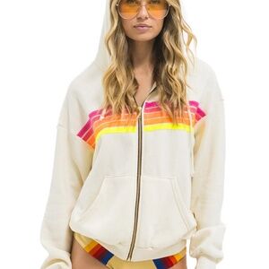 Aviator nation neon hoodie cream stripes